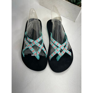 Women's Watelves Black & Turquoise Strappy Sandals Size 8
